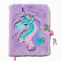 Purple Unicorn Shaker Furry Lock Diary