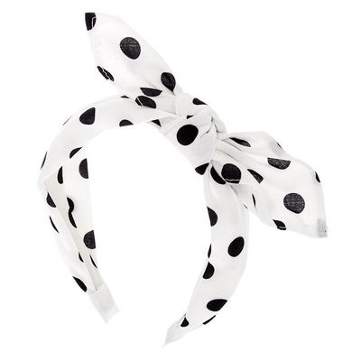Polka Dot Knotted Bow Headband - White