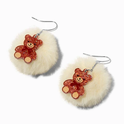 Teddy Bear Pom Pom 2" Drop Earrings