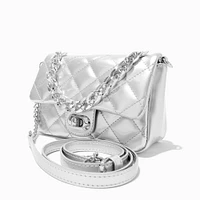 Quilted Silver Chrome Crossbody Bag