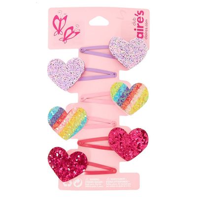 Claire's Club Glitter Heart Snap Hair Clips - 6 Pack