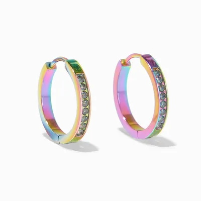 Titanium 12MM Rainbow Anodized Crystal Hoop Earrings