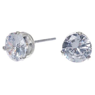 Silver-tone Cubic Zirconia 7mm Round Stud Earrings