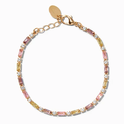 Pastel Cubic Zirconia Mixed Gem Gold-tone Bracelet