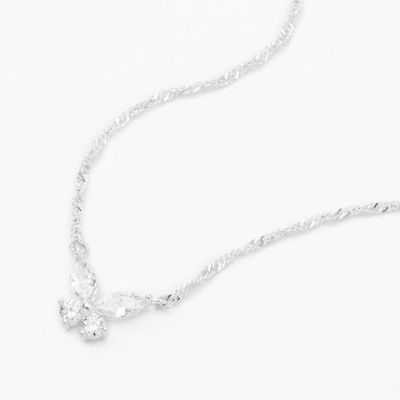 Silver Cubic Zirconia Butterfly Pendant Necklace