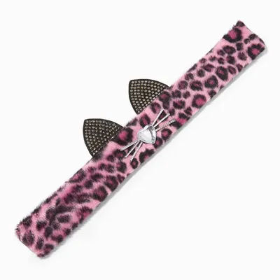 Pink Fuzzy Leopard Snap Bracelet