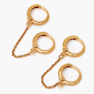 18kt Gold 10MM Connector Chain Hoop Earrings