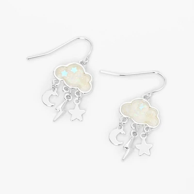 Silver 0.5'' Glow In The Dark Cloud Drop Earrings