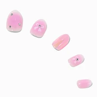 Pink Bow Chrome Stiletto Press On Vegan Faux Nail Set - 24 Pack