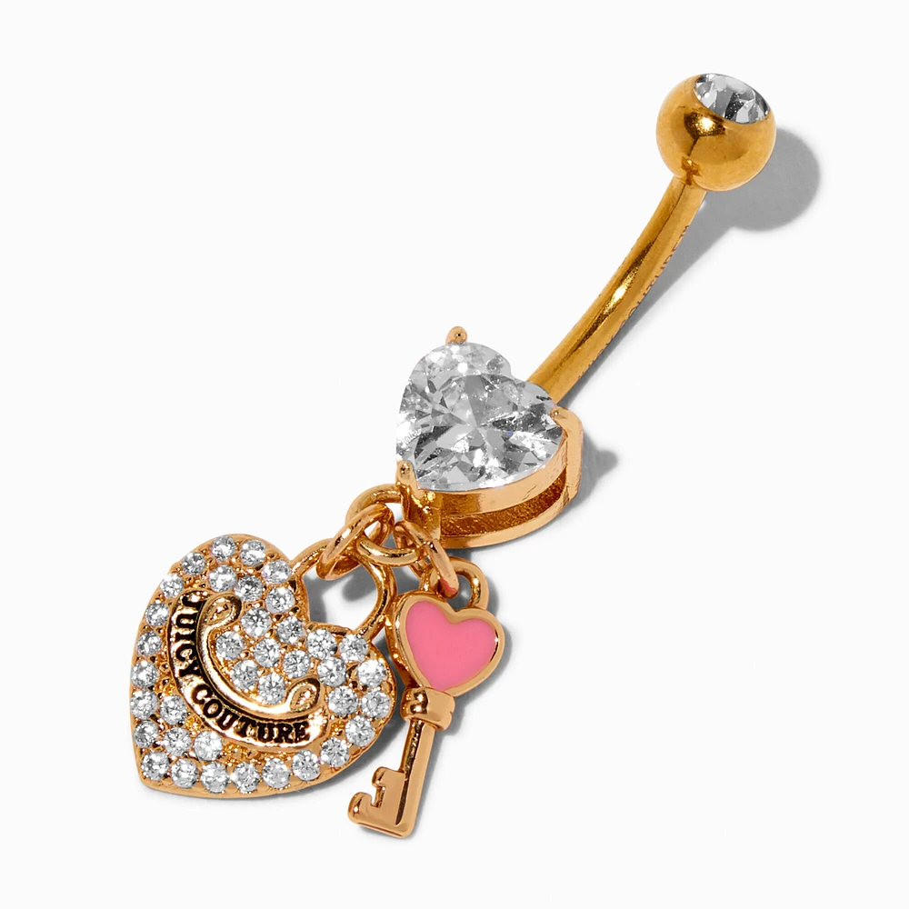 Juicy Couture Gold-tone Stainless Steel Lock & Key Dangle 14G Belly Bar