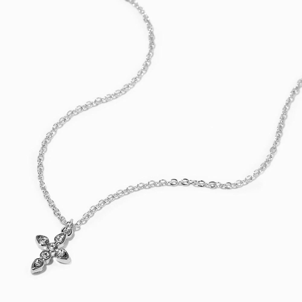 Silver Crystal Cross Pendant Necklace