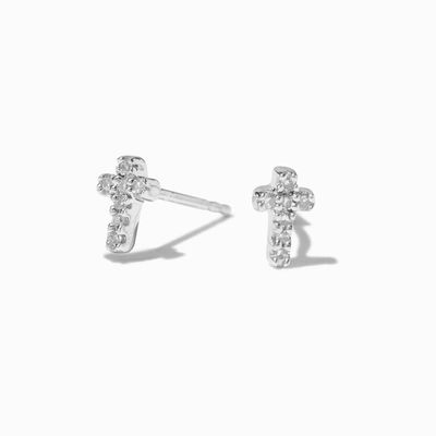 C LUXE by Claire's Sterling Silver 1/20 ct. tw. Lab Grown Diamond Cross Stud Earrings