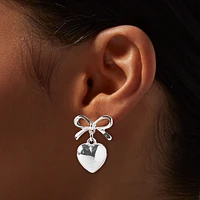 Silver-tone Bow & Heart 0.5" Drop Earrings