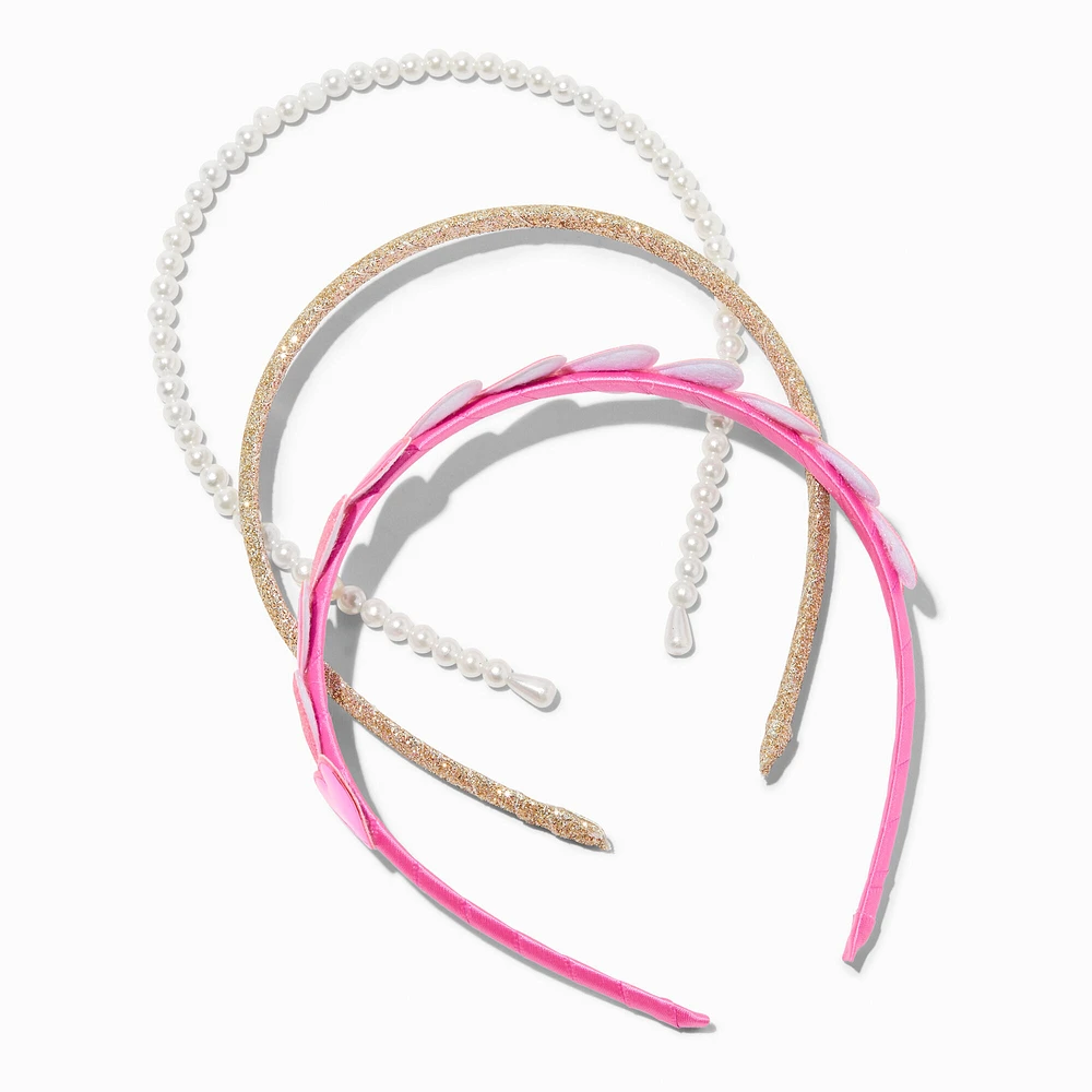 Claire's Club Pink Heart & Pearl Headbands - 3 Pack