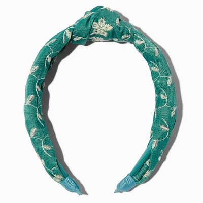 Emerald Green Eyelet Flowers Knotted Headband