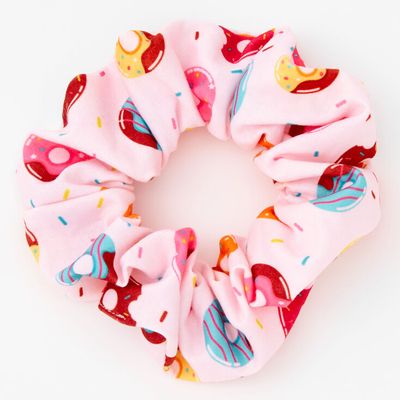 Donut Print Hair Scrunchie - Pink