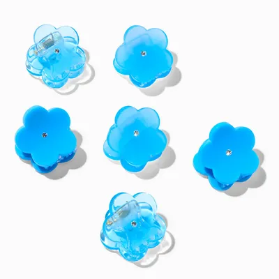 Mixed Blue Flower Hair Claws - 6 Pack