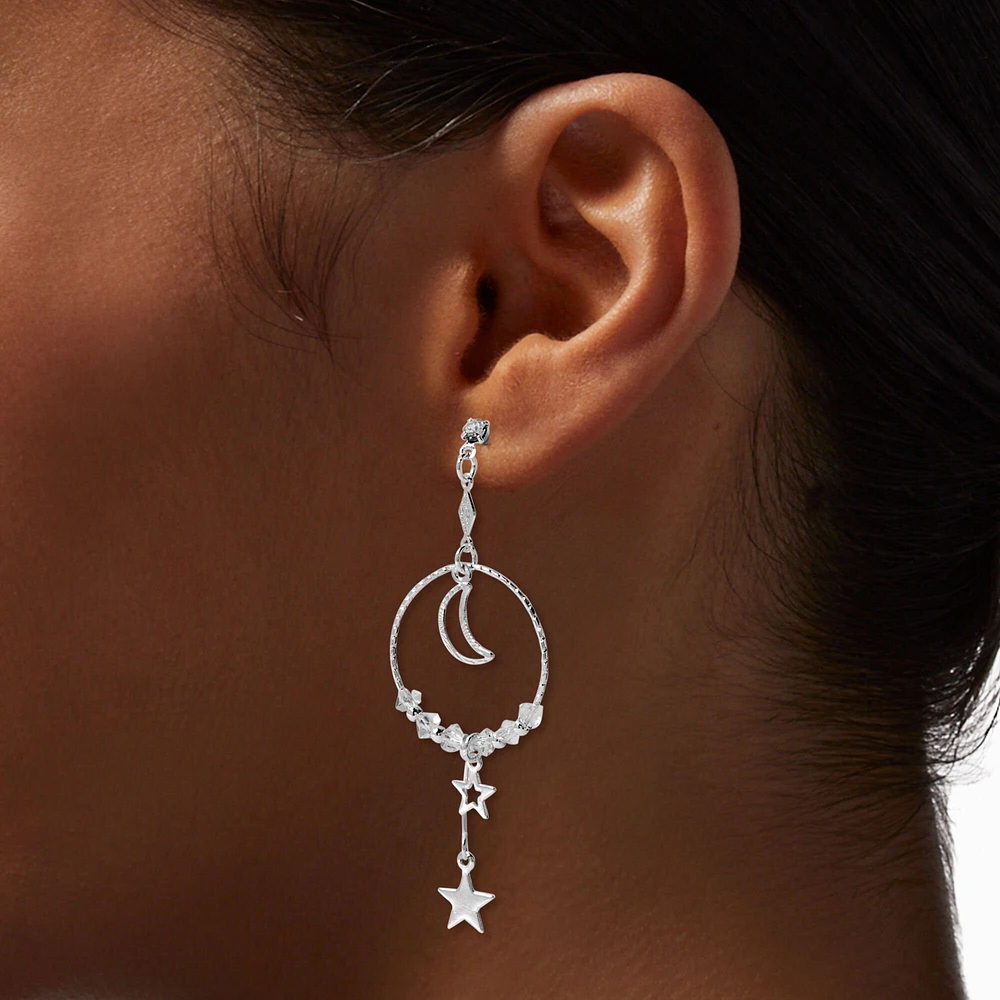 Delicate Celestial Hoop 3" Drop Earrings