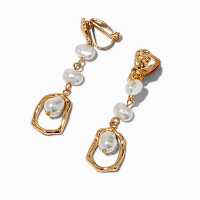 Gold-tone Hammered Pearl Linear 3" Drop Earrings