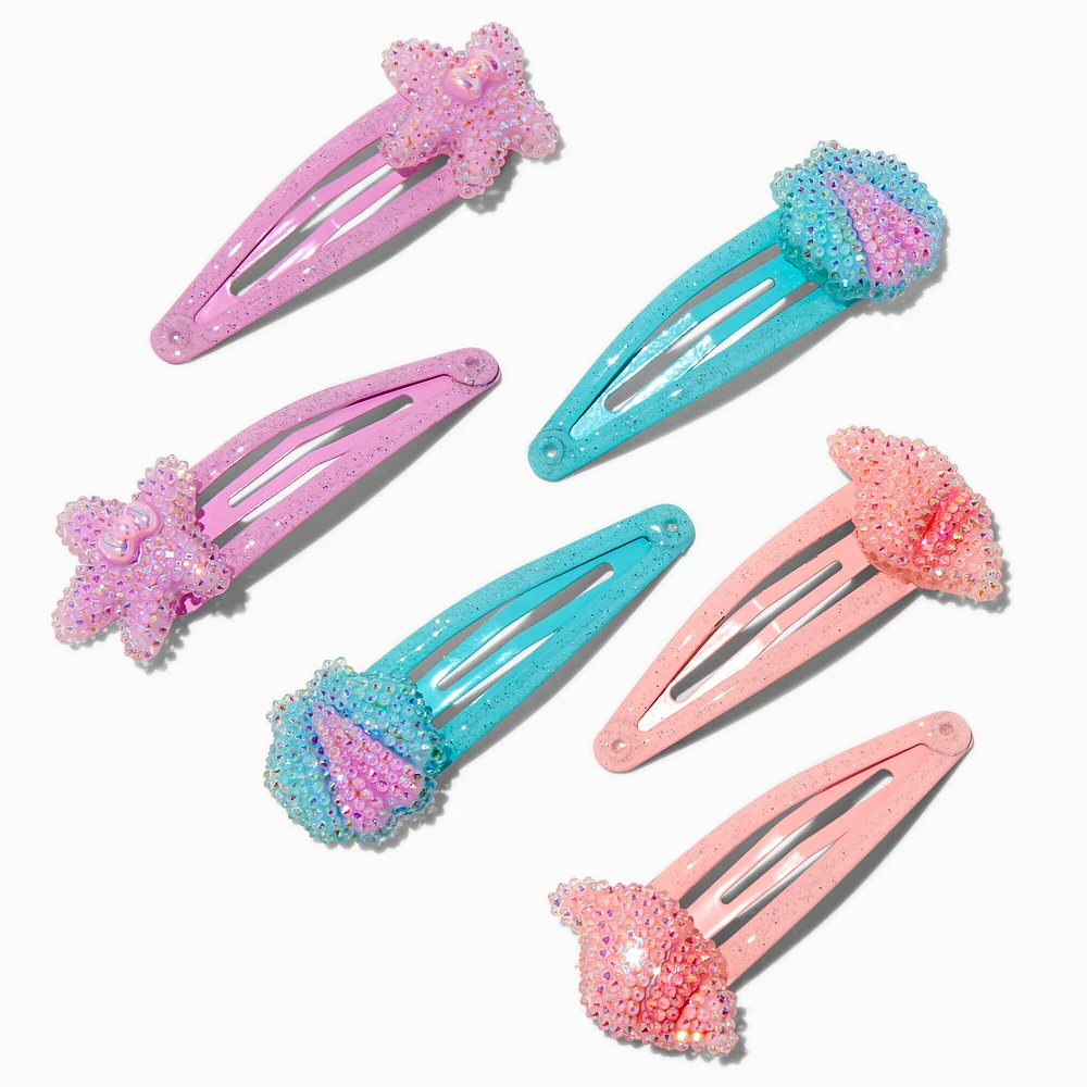 Claire's Club Bling Seashells Snap Hair Clips - 6 Pack