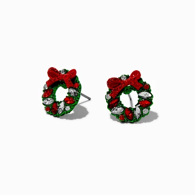 Christmas Wreath Rhinestone Stud Earrings