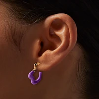 Purple Drippy Gold-tone Hoop Earrings