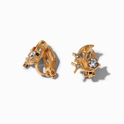 Gold-tone Moon & Stars Cluster Clip-On Stud Earrings