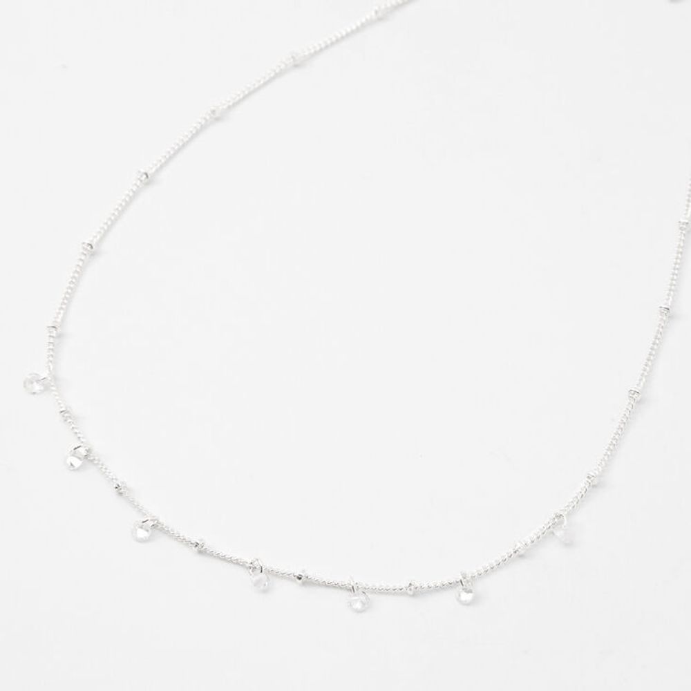 Silver Cubic Zirconia Stone Beaded Choker Necklace