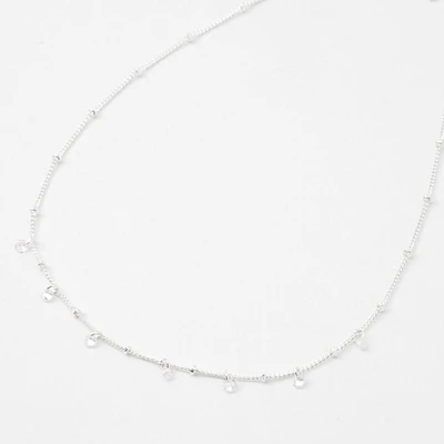 Silver Cubic Zirconia Stone Beaded Choker Necklace