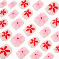 Monochrome Pink Daisy Squoval Vegan Faux Nail Set - 24 Pack