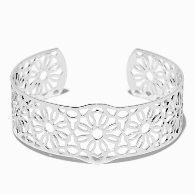 Silver-tone Flower Filigree Cuff Bracelet