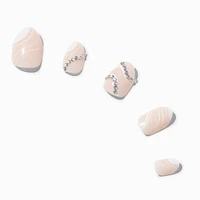 White Swirl Bling Stiletto Faux Nail Set - 24 Pack