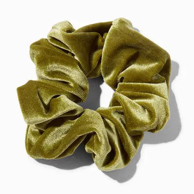 Olive Green Medium Velvet Hair Scrunchie