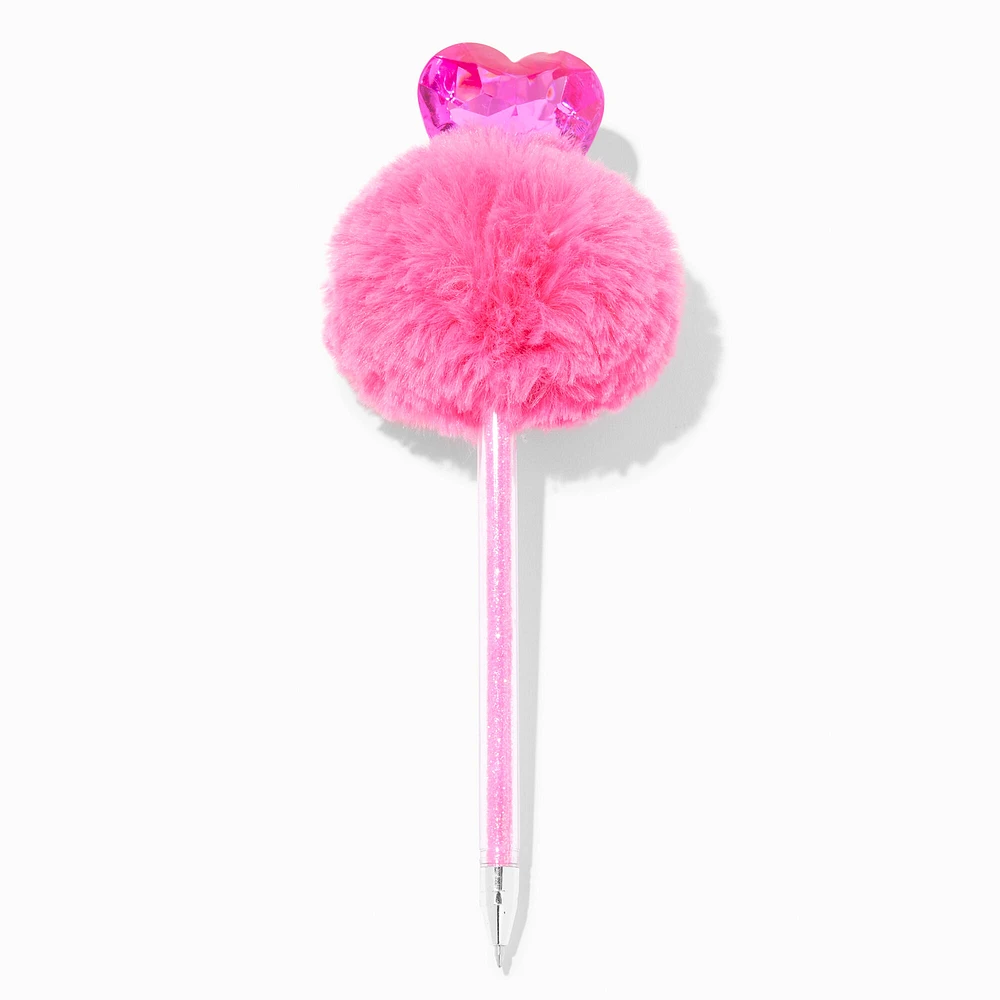 Pink Pom Pom Heart Pen