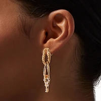 Gold-tone Embellished Link Clip-On Drop Earrings