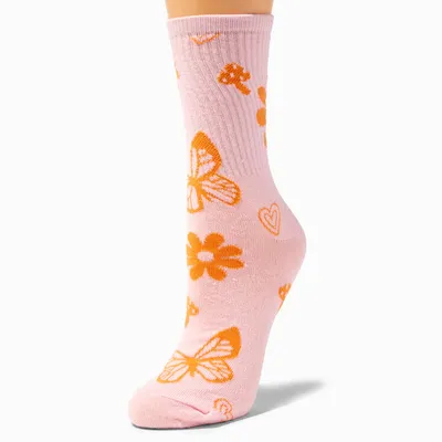 Pink & Orange Butterfly Crew Socks