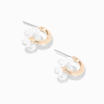 Gold Pearl Flower 30MM Hoop Earrings