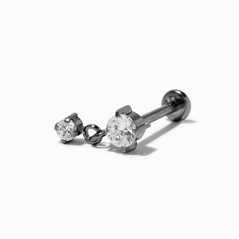 Silver-tone Titanium Cubic Zirconia 18G Dangle Cartilage Stud Earring