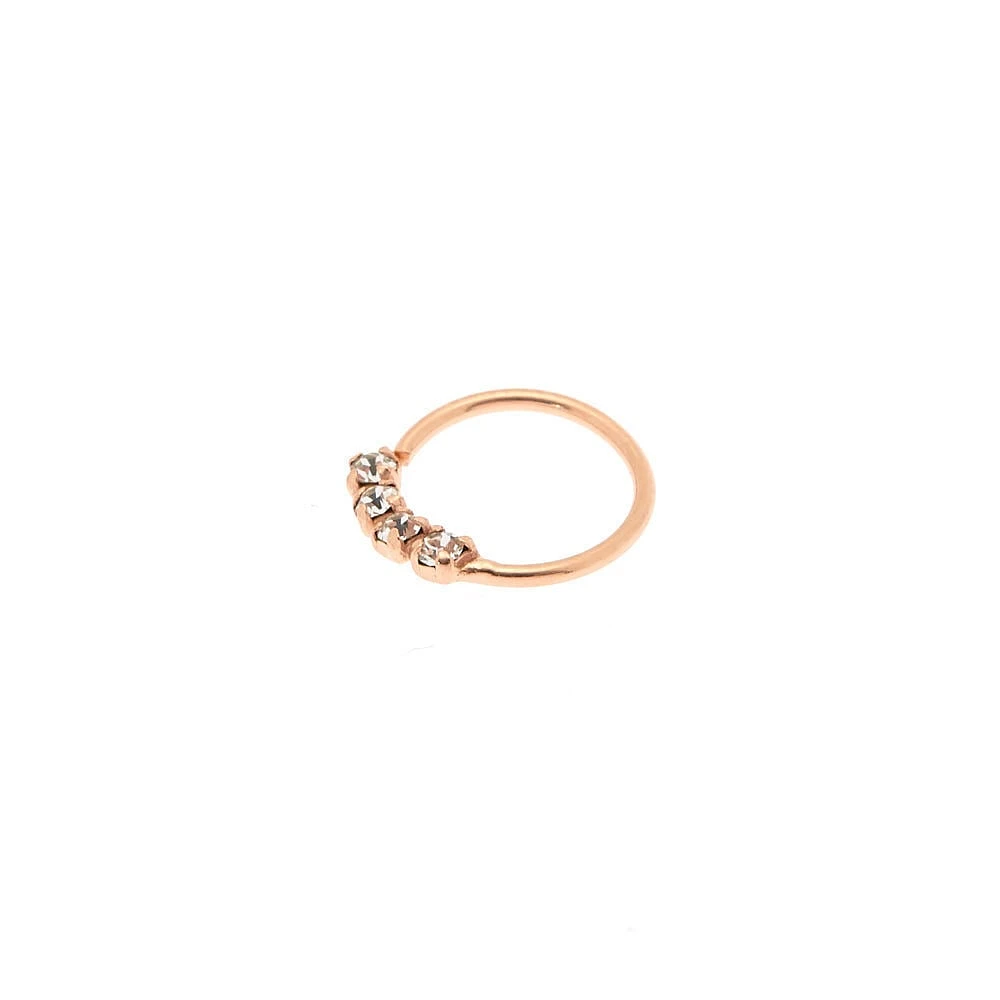 Sterling Silver Rose Gold 22G Embellished Stone Nose Ring