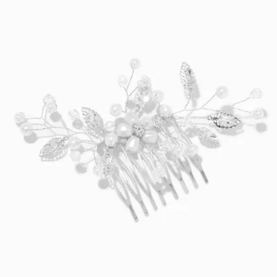 Silver Crystal Floral Spray Hair Comb