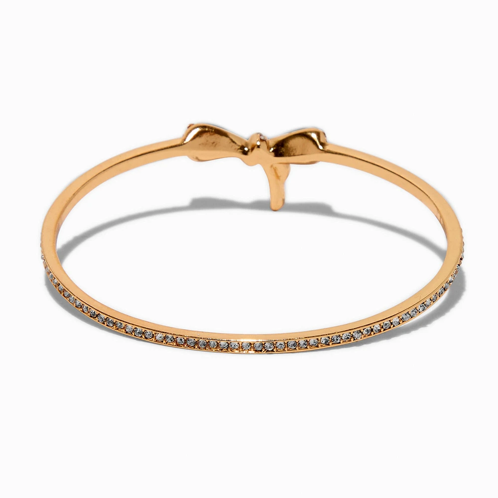 Gold-tone Cubic Zirconia Bow Bangle Bracelet