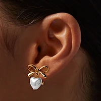 Pearl Heart & Bow Clip-On Drop Earrings