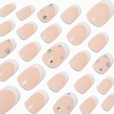 French Tip Bling Medium Oval Vegan Faux Nail Set - 24 Pack