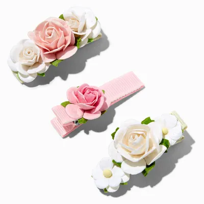 Claire's Club Pink Floral Hair Clips - 3 Pack