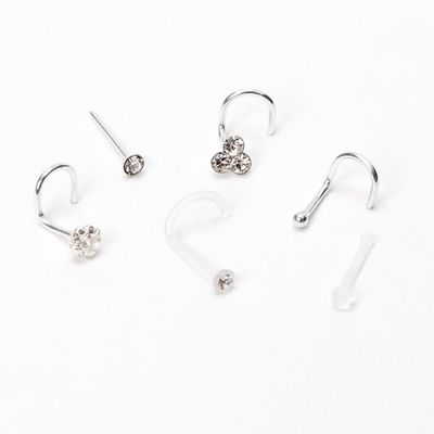 Sterling Silver 22G Crystal Ball Bezel Nose Studs - 6 Pack