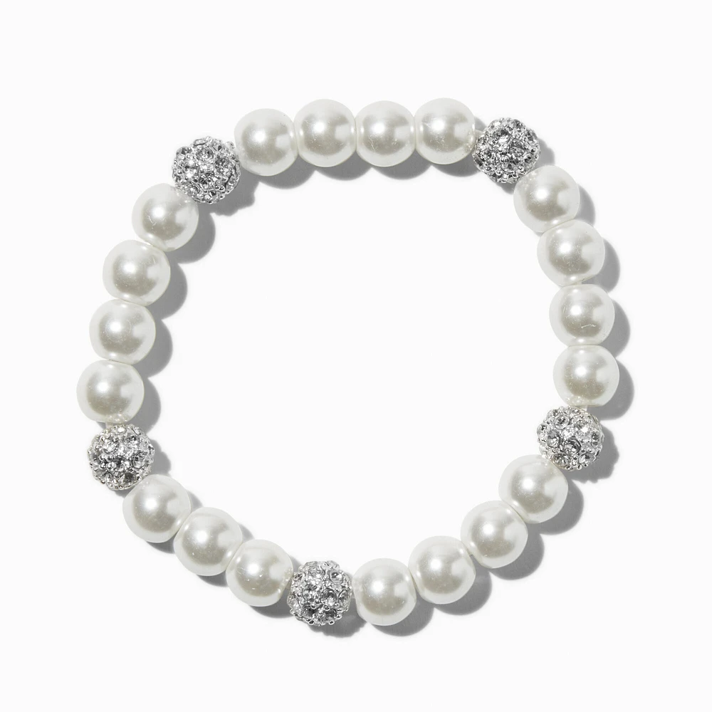 White Pearl & Fireball Stretch Bracelet
