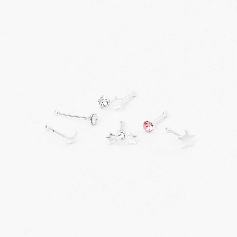 Sterling Silver Celestial Mixed Nose Rings - 6 Pack