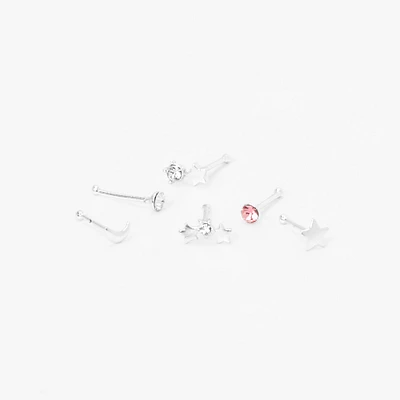 22G Sterling Silver Celestial Mixed Nose Rings - 6 Pack