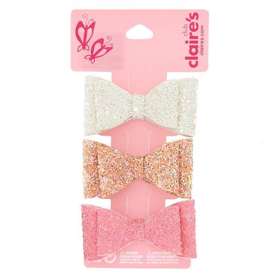 Claire's Club Glitter Bow Hair Clips - Pink, 3 Pack