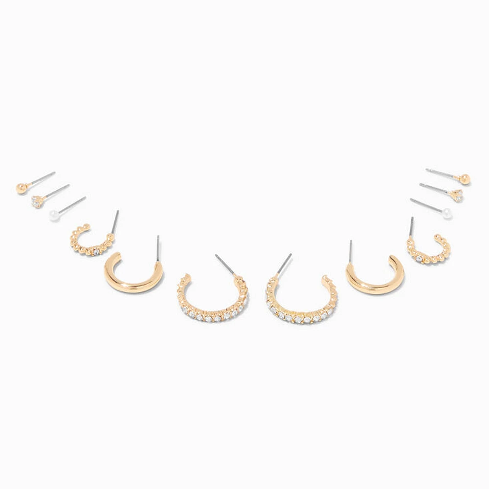 Gold-tone 15MM Crystal Hoop Earrings Stackables Set - 6 Pack